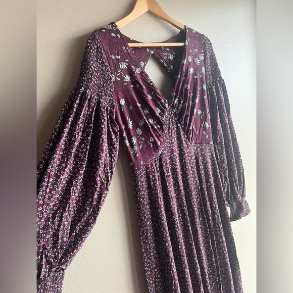 NEW Free People Women Love Story Maxi Dress Raisin Combo Burgundy Brown Floral M - Picture 8 of 16